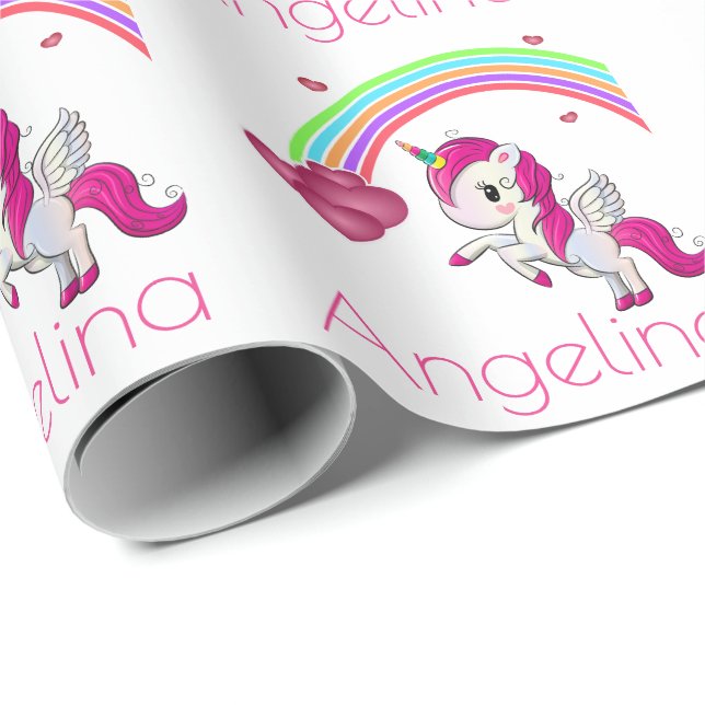 Magical Rainbow Unicorn Personalised Wrapping Paper (Roll Corner)