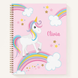 Magical Rainbow Unicorn Pink Personalised Kids Notebook