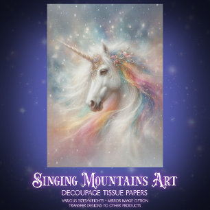 Magical Rainbow Unicorn Portrait Decoupage  Tissue Paper