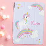 Magical Rainbow Unicorn Purple Personalised iPad Air Cover<br><div class="desc">A cute unicorn purple iPad cover with stars and a rainbow. Personalise with her name to make a fun gift for a girl!</div>