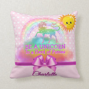 Magical Rainbow Unicorn Quote Pink Personalised Cushion