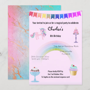 Magical Rainbow Unicorn Sweets Birthday Pink Invitation