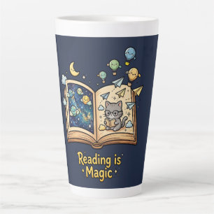 Magical Reading Adventure - Kawaii Bookish Design Latte Mug