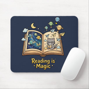 Magical Reading Adventure - Kawaii Bookish Design Mouse Pad