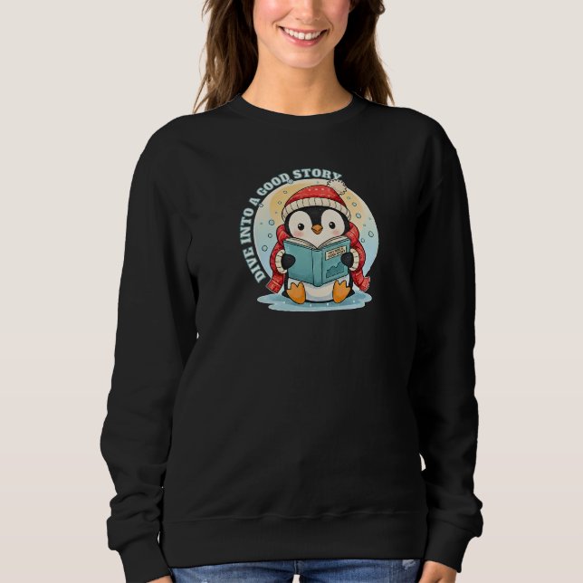 Magical Reading Penguin Winter Tale Cozy Apparel Sweatshirt (Front)