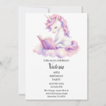 Magical Reading Unicorn Birthday Party Invitation