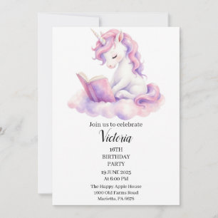 Magical Reading Unicorn Birthday Party Invitation