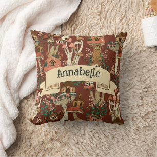 Magical Red Cottage Core Floral Mushroom Pattern  Cushion