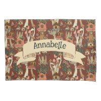 Magical Red Cottage Core Floral Mushroom Pattern 