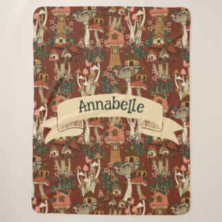 Magical Red Cottage Core Floral Mushroom Pattern Sherpa Blanket