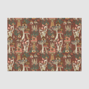 Magical Red Cottage Core Floral Mushroom Pattern Tissue Paper