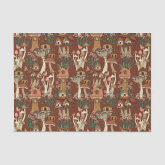 Magical Red Cottage Core Floral Mushroom Pattern  Tissue Paper