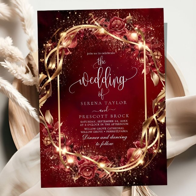 Magical Red Golden Accent Wedding Invitation (Creator Uploaded)