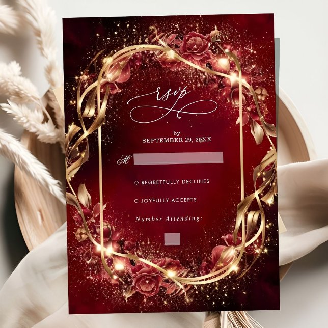 Magical Red Golden Accent Wedding RSVP Card (Creator Uploaded)