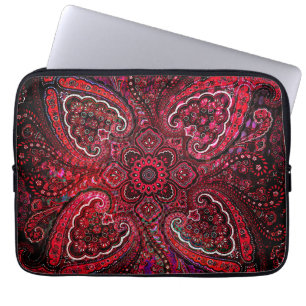 Magical Red Paisley on Black Background Laptop Sleeve