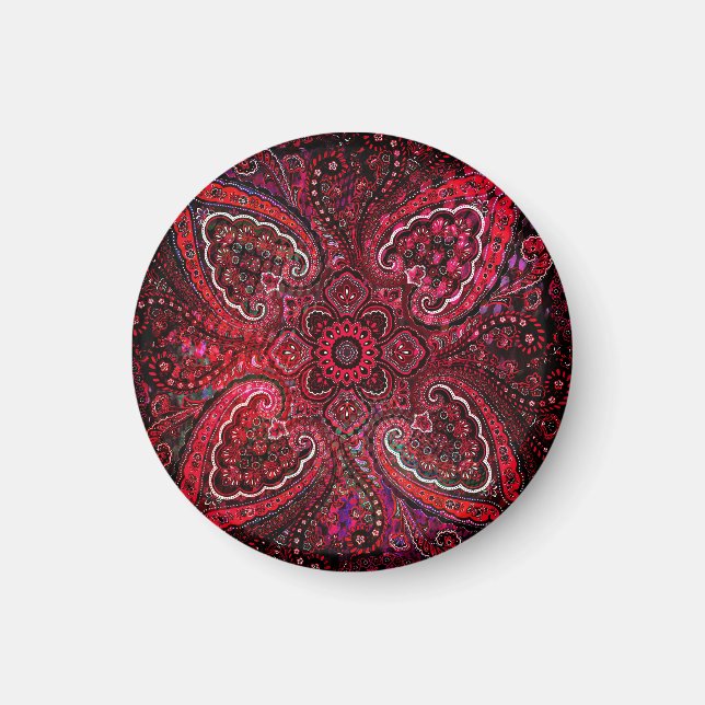 Magical Red Paisley  on Black Background Magnet (Front)