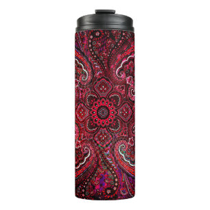 Magical Red Paisley on Black Background Thermal Tumbler