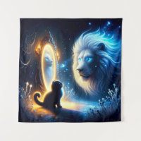 Magical Reflection: Black Cat and White Lion