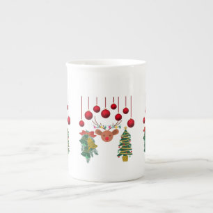 Magical Reindeer Bells and Christmas Tree Design Bone China Mug