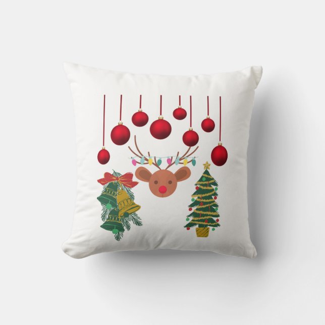 Magical Reindeer Bells and Christmas Tree Design  Cushion (Front)