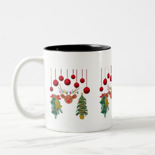 Magical Reindeer Bells and Christmas Tree Design Two-Tone Coffee Mug