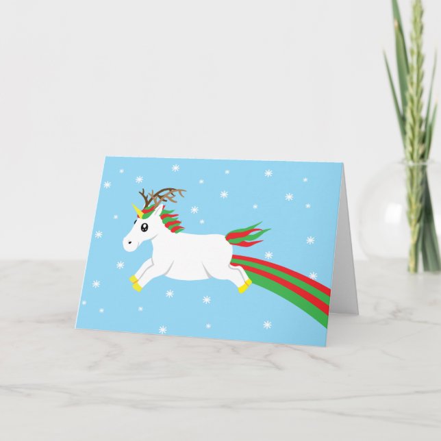 Magical Reindeer Unicorn Holiday Christmas Card (Front)