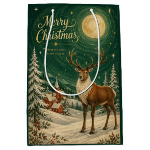 Magical Reindeer Winter Moonlight Medium Gift Bag