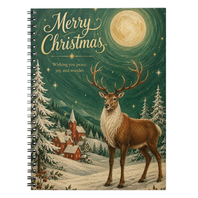 Magical Reindeer Winter Moonlight Notebook (Front)