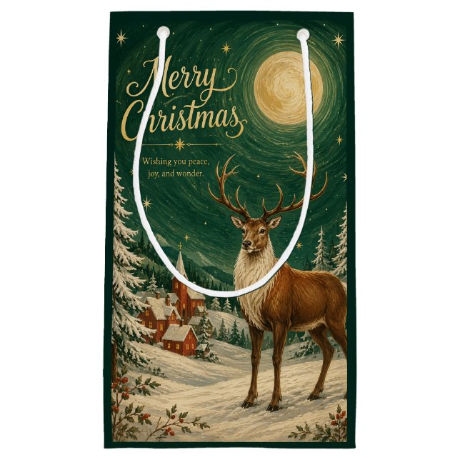 Magical Reindeer Winter Moonlight Small Gift Bag (Front)
