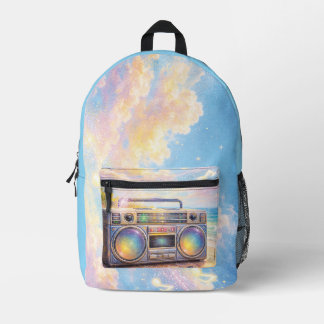 Magical Retro Boombox Playing Music On Beach Printed Backpack