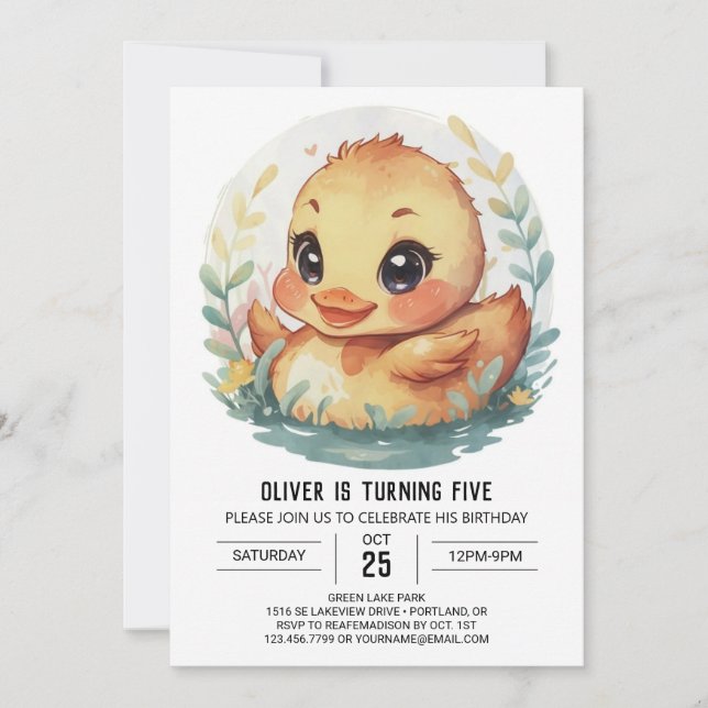 Magical River Duck Birthday Invitation (Front)