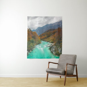Magical river Soča cloudy autumn day Slovenia Tapestry