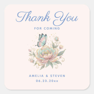 Magical Rose and Butterfly Dreamy Party Thank You Square Sticker