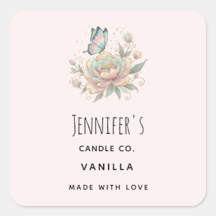 Magical Rose and Butterfly Pastel  Candle Business Square Sticker