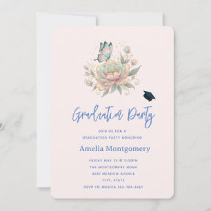 Magical Rose and Butterfly Pastel Colour Graduatio Invitation