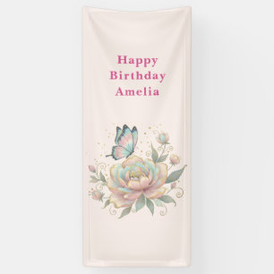 Magical Rose and Butterfly Pastel Colours Birthday Banner