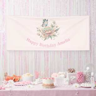 Magical Rose and Butterfly Pastel Colours Birthday Banner