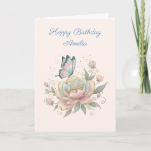 Magical Rose and Butterfly Pastel Colours Birthday Card