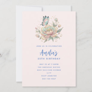 Magical Rose and Butterfly Pastel Colours Birthday Invitation
