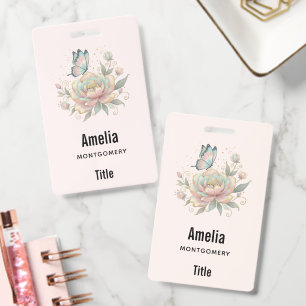 Magical Rose and Butterfly Pastel Colours Business ID Badge