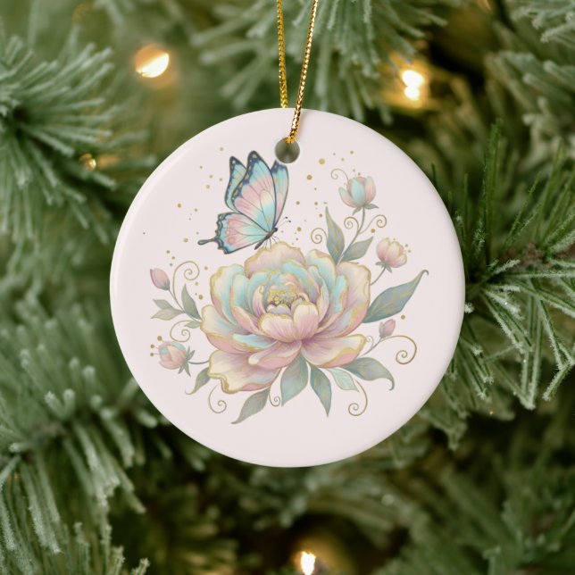 Magical Rose and Butterfly Pastel Colours Ceramic Tree Decoration (Tree)