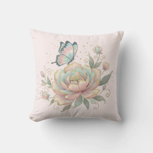 Magical Rose and Butterfly Pastel Colours Cushion