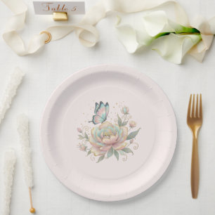 Magical Rose and Butterfly Pastel Colours Paper Plate