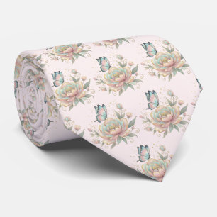 Magical Rose and Butterfly Pastel Colours Pattern Tie