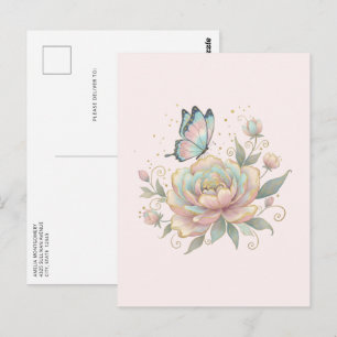 Magical Rose and Butterfly Pastel Colours Postcard