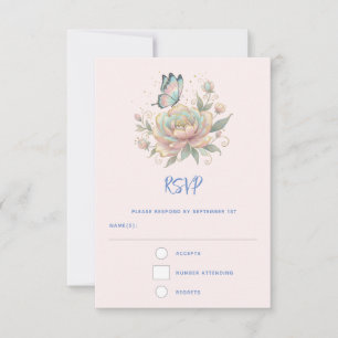 Magical Rose and Butterfly Pastel Colours RSVP Card