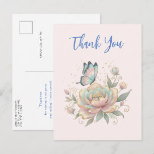 Magical Rose and Butterfly Pastel Colours Thank Yo Postcard