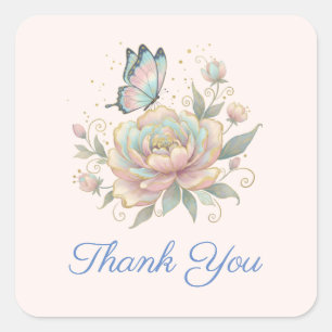 Magical Rose and Butterfly Pastel Colours Thank Yo Square Sticker