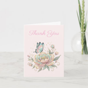 Magical Rose and Butterfly Pastel Colours Thank You Card