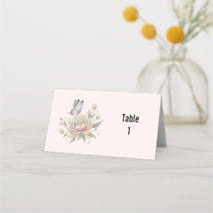Magical Rose and Butterfly Pastel Colours Wedding Place Card